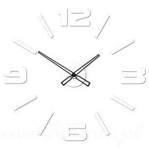 Biały zegar ścienny z niesłyszalnym mechanizmem - naklejany MASE XL WHITE 70 cm