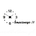 Zegar na ścianę Appetit czarny - naklejany, duży, do kuchni, napis smacznego