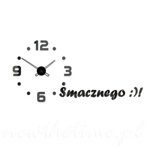 Zegar na ścianę Appetit czarny - naklejany, duży, do kuchni, napis smacznego
