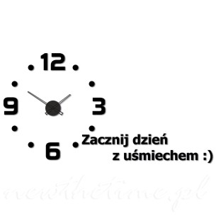 Duży zegar ścienny Happy XL - pozytywny napis, zacznij dzień z uśmiechem