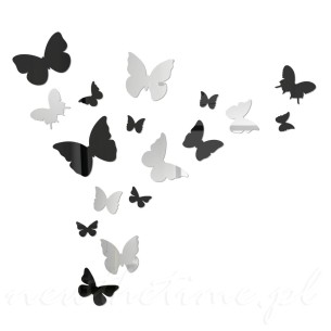 Motylki na ścianę - lustrzano czarne, samoprzylepne