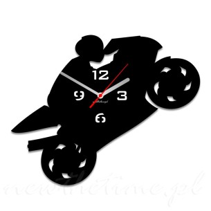 Zegar ścienny Moto - motocykl na jednym kolo, czarny, na prezent