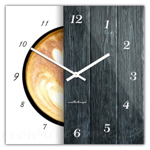 Zegar ścienny szklany Coffee desk white - kawa, cyfry, kwadrat, 30 cm