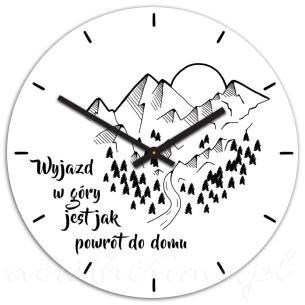 Zegar ścienny szklany Powrót do domu - górski, okrągły 30 cm
