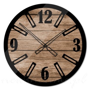 Zegar szklany na ścianę Modern Wood X1 motyw drewna czarne indeksy- 50 cm