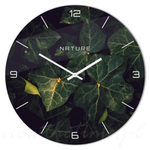 Szklany zegar ścienny Bluszcz - natura, zielony, 40 cm