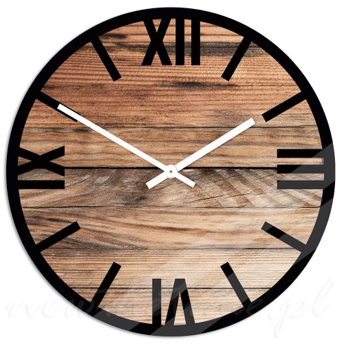 zegar-scienny-szklany-drewno-rzymskie-cyfry