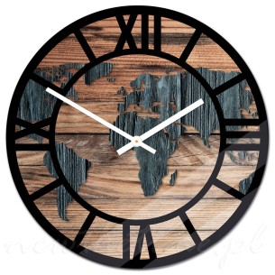 Szklany zegar ścienny Modern Wood X18 - podróżny, mapa świata, 30cm 