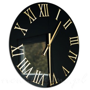 Rzymski zegar na ścianę Aurelio Złoty - czarna tarcza, złote rzymskie cyfry, 50 cm