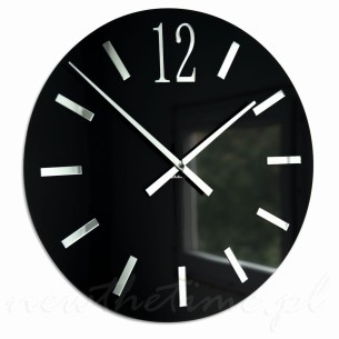 Czarny zegar ścienny – lustrzane indeksy z cyfrą 12 Aurelio Silver 50 cm