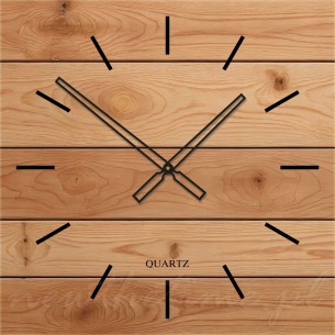 Szklany zegar ścienny DESK - z motywem jasnego drewna, czarne indeksy 50 cm