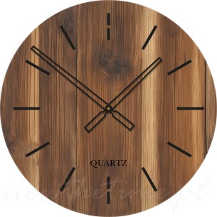 Szklany zegar ścienny BROWN - motyw drewna, duży z kreskami 50 cm