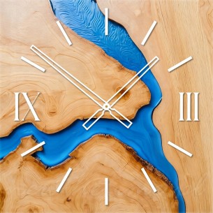 Szklany zegar ścienny EPOX6 - motyw żywicy epoksydowej, drewno 50 cm