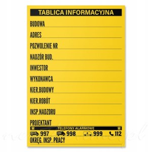 Tabliczka informacyjna PVC INFORMACJE BUDOWY
