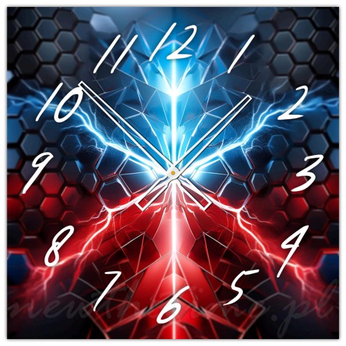 duzy-czerwono-blekitny-zegar-scienny-szklany-pioruny-elektryzujacy