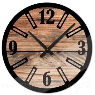 Szklany zegar wiszący Modern Wood X1 motyw drewna - 40 cm
