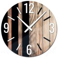 Szklany zegar na ścianę Modern Wood X7 drewno, czarne paski- 40 cm