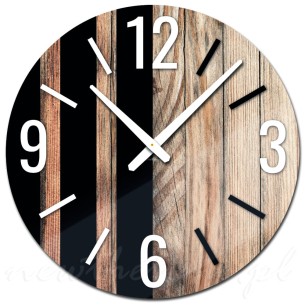 Szklany zegar na ścianę Modern Wood X7 drewno, czarne paski- 40 cm