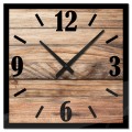 Szklany zegar ścienny Modern Wood X2 drewno, czarne kreski i cyfry - 40 CM