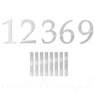 Lustrzane arabskie cyfry do zegara ściennego - 4 cyfry i indeks 8 szt.