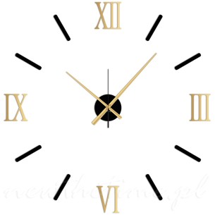 Złoty rzymski zegar ścienny – czarne kreski, cichy mechanizm ROMANO GOLD 70 cm
