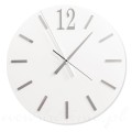 Biały zegar ścienny - lustrzane indeksy i cyfra 12, cichy mechanizm, Aurelio White 50 cm