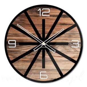Zegar ścienny Modern Wood X5 szkło, motyw drewna, czarne kreski - 50 cm