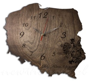 Patriotyczny zegar na ścianę - mapa Polski, historyczny, ręcznie malowany