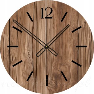 Szklany zegar ścienny WOOD - grafika drewna, z kreskami, brązowy 50 cm