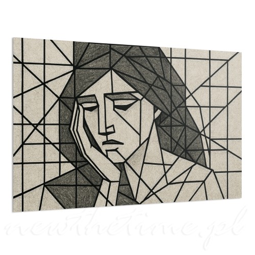 obraz-60-40-cm-abstrakcyjny-geometryczny-portret-kobiety-monochromoatyczna-kolorystyka