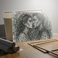 obraz-abstrakcyjny-entanglement-szkic-line-art-para-zakochanych-ludzi-pocalunek-wizualizacja-1-oparty-o-szara-sciane-60-40-cm