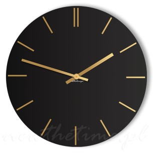 Elegancki zegar ścienny ze złotymi kreskami - czarny mat - Elegant 30 cm