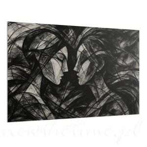 Obraz na płótnie –  czarno-biała abstrakcja dwóch twarzy Dual Confrontation