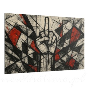 Obraz abstrakcyjny dłoń gest buntu – geometryczna kompozycja czarno-czerwona