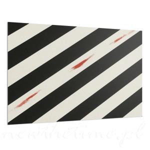Obraz abstrakcyjny czarno-białe pasy z czerwonym akcentem – modern