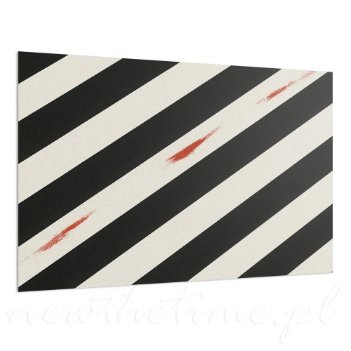 obraz-abstrakcyjny-czarno-białe-pasy-z-czerwonymi-akcentami-black-white-line-60-40-cm