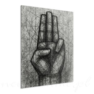Obraz abstrakcyjny geometryczna dłoń – szkic artystyczny czarno-biały