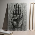 abstrakcyjny-obraz-na-plotnie-czarno-biały-geometryczna-dłoń-szkic-artystyczny-linie-konstrukcyjne-solidarity-wizualizacja-1-oparty-o-szara-sciane-front-60-40-cm