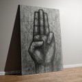 abstrakcyjny-obraz-na-plotnie-czarno-biały-geometryczna-dłoń-szkic-artystyczny-linie-konstrukcyjne-solidarity-wizualizacja-2-oparty-o-szara-sciane-bok-60-40-cm