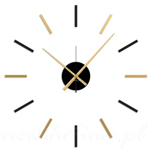 Nowoczesny zegar ścienny contrast złote i czarne indeksy