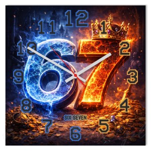 Zegar ścienny 67 ogień lód złoto 30x30 cm PVC – młodzieżowy