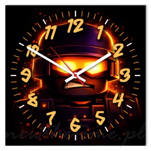 Zegar gamingowy żołnierz ogień neon 30x30 cm