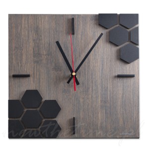 Zegar z Bambusa grafitowy gruby nowoczesny cichy mechanizm 30 cm