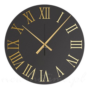 Rzymski matowy zegar na ścianę Aurelio Złoty - czarna matowa tarcza, złote rzymskie cyfry, 50 cm
